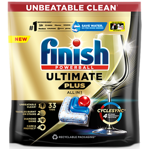 Finish Ultimate Plus All in 1 capsules for intensive cleaning and diamond  shine from the first attempt, every time.